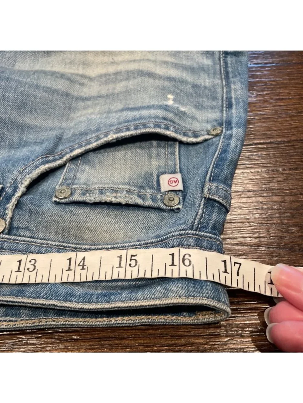 AG Tellis Modern Slim Jean Mens 32x33 Stretch Light Blue Faded Distressed Ripped